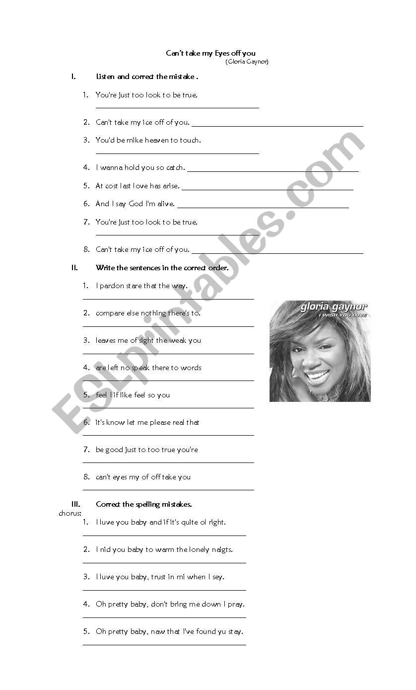 Can`t take my eyes off you worksheet